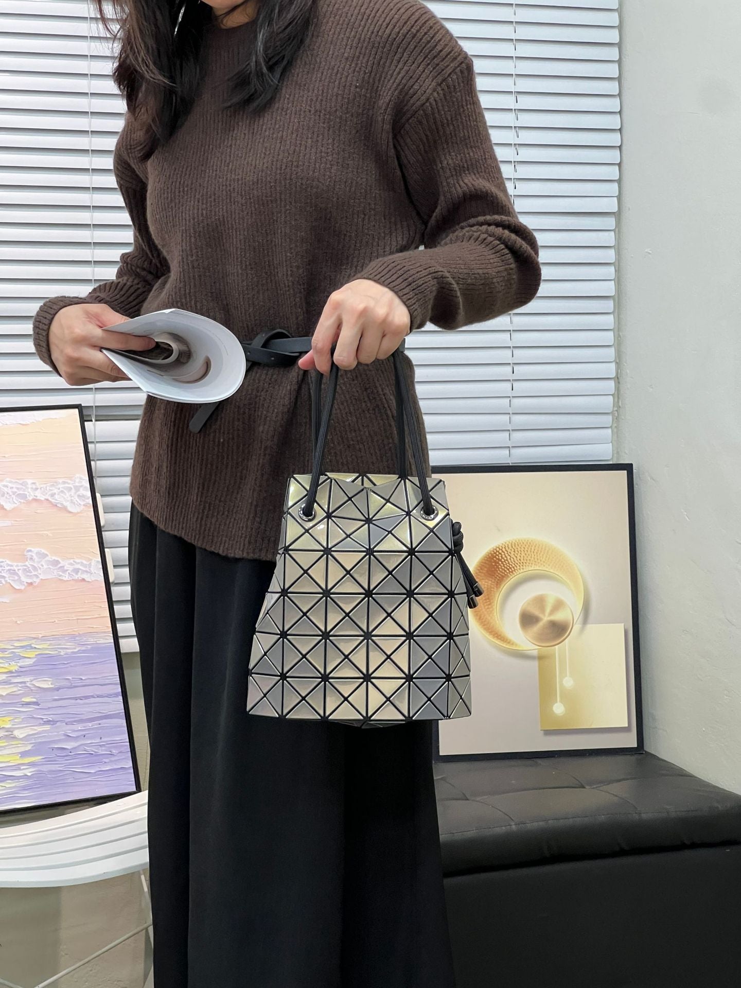 Women's Diamond Drawstring Bundle Life Piece Bucket Bags