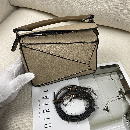 Women's Geometric Cowhide Pillow Portable Stitching Diamond Shoulder Bags