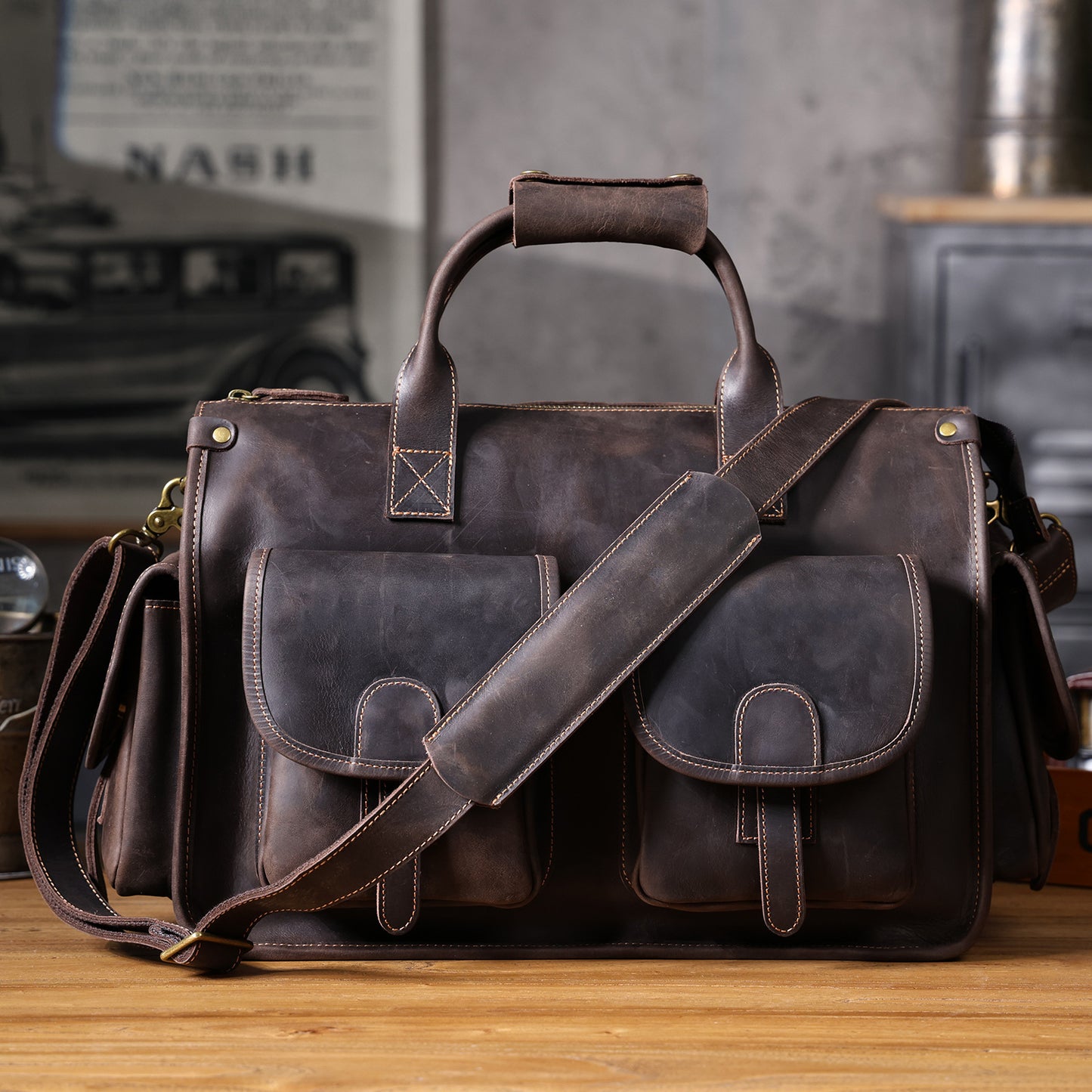 Men's Simple Retro First Layer Cowhide Crazy Men's Briefcases
