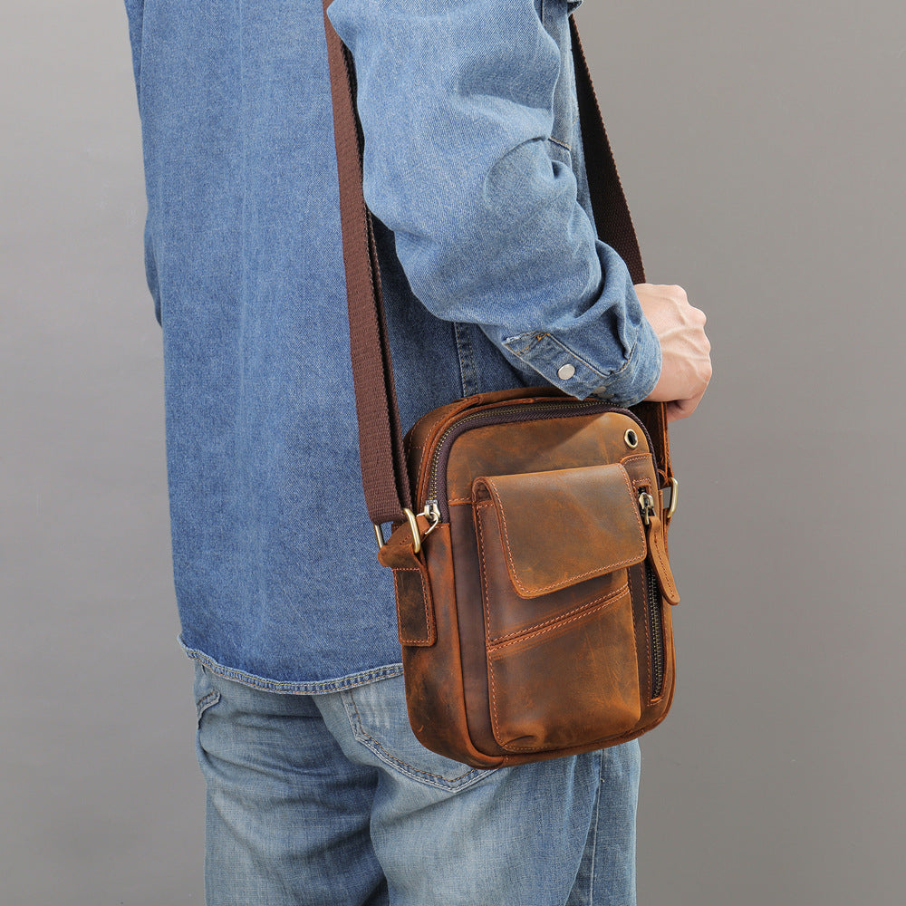 Men's Crazy Horse Leather Genuine Vertical Cell Men's Shoulder Bags