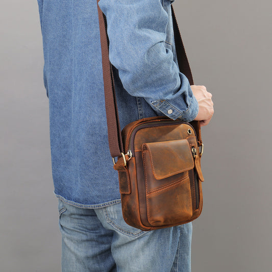 Men's Crazy Horse Leather Genuine Vertical Cell Men's Shoulder Bags