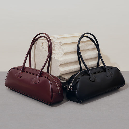 Korean Style Niche Retro Bowling Versatile Cowhide Underarm Bags