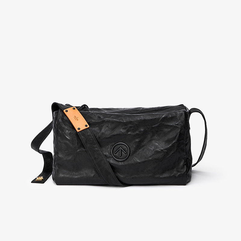 Black Stone Leather Large Capacity One Soft Shoulder Bags