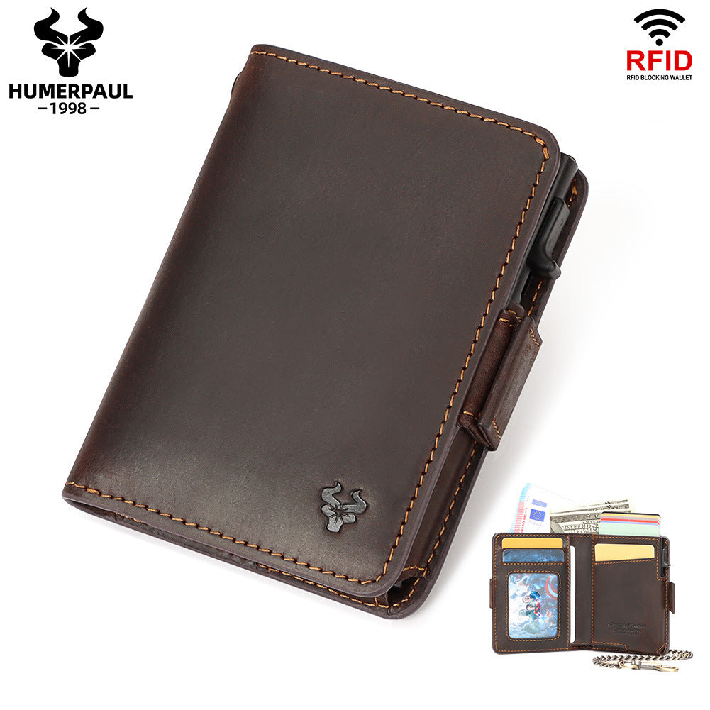 Paul Leather Gift Metal Cartridge Chain Top Layer Card Holder