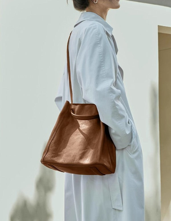 Women's Commuter Large Capacity Totes Genuine Leather Bucket Bags