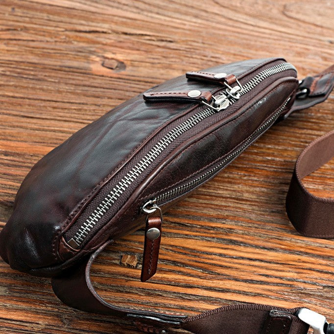 Men's Vintage Upscale Vegetable Tanned Leather Cowhide Genuine Men's Chest Bags