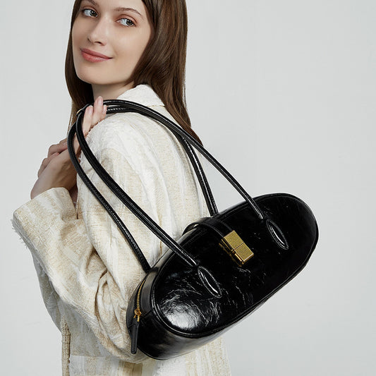 Women's Oil Wax Cowhide Underarm One Genuine Shoulder Bags