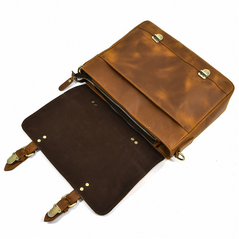 Men's Large Capacity Flip Top Layer Cowhide Men's Briefcases