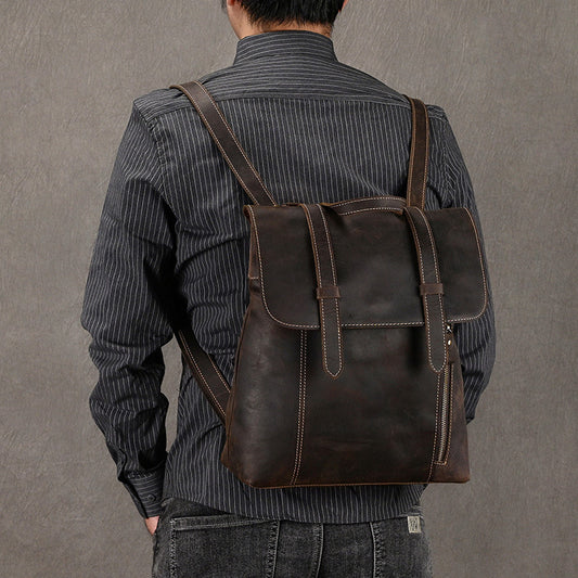 Women's Retro Leather Crazy Horse Light Leisure Backpacks