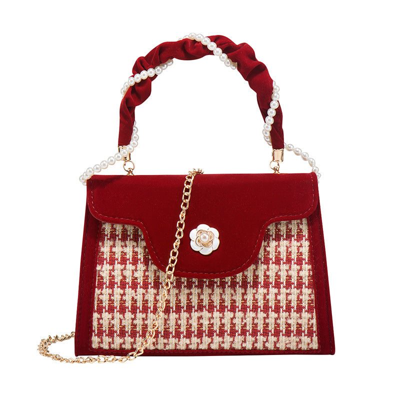 Women's Red Bride Wedding High-grade Chain Camellia Handbags