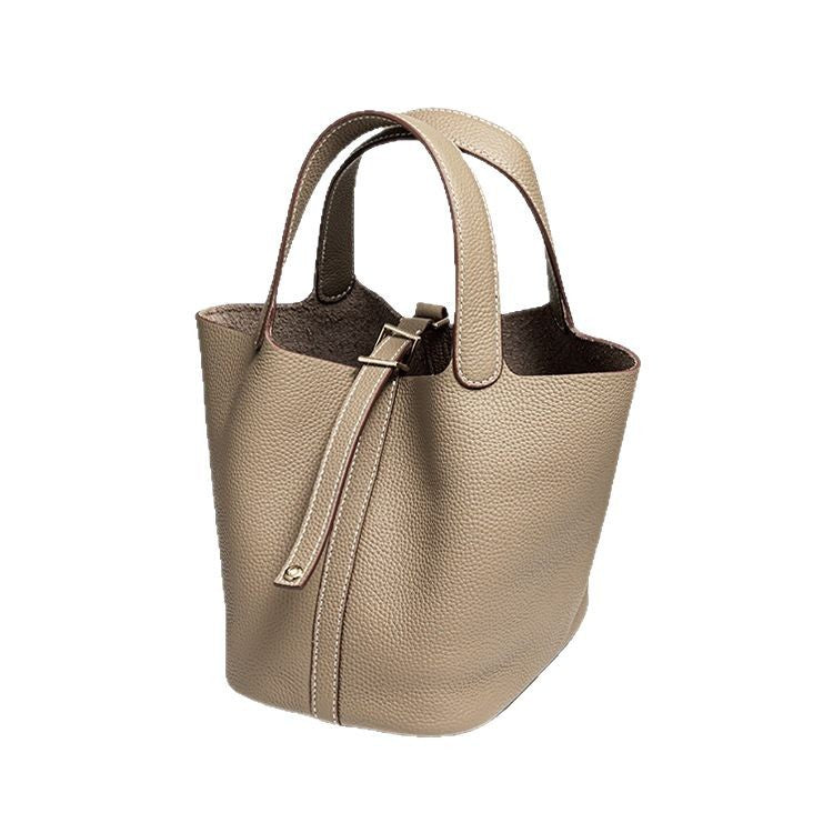 Women's Vegetable Basket Genuine Leather Litchi Pattern First Layer Handbags