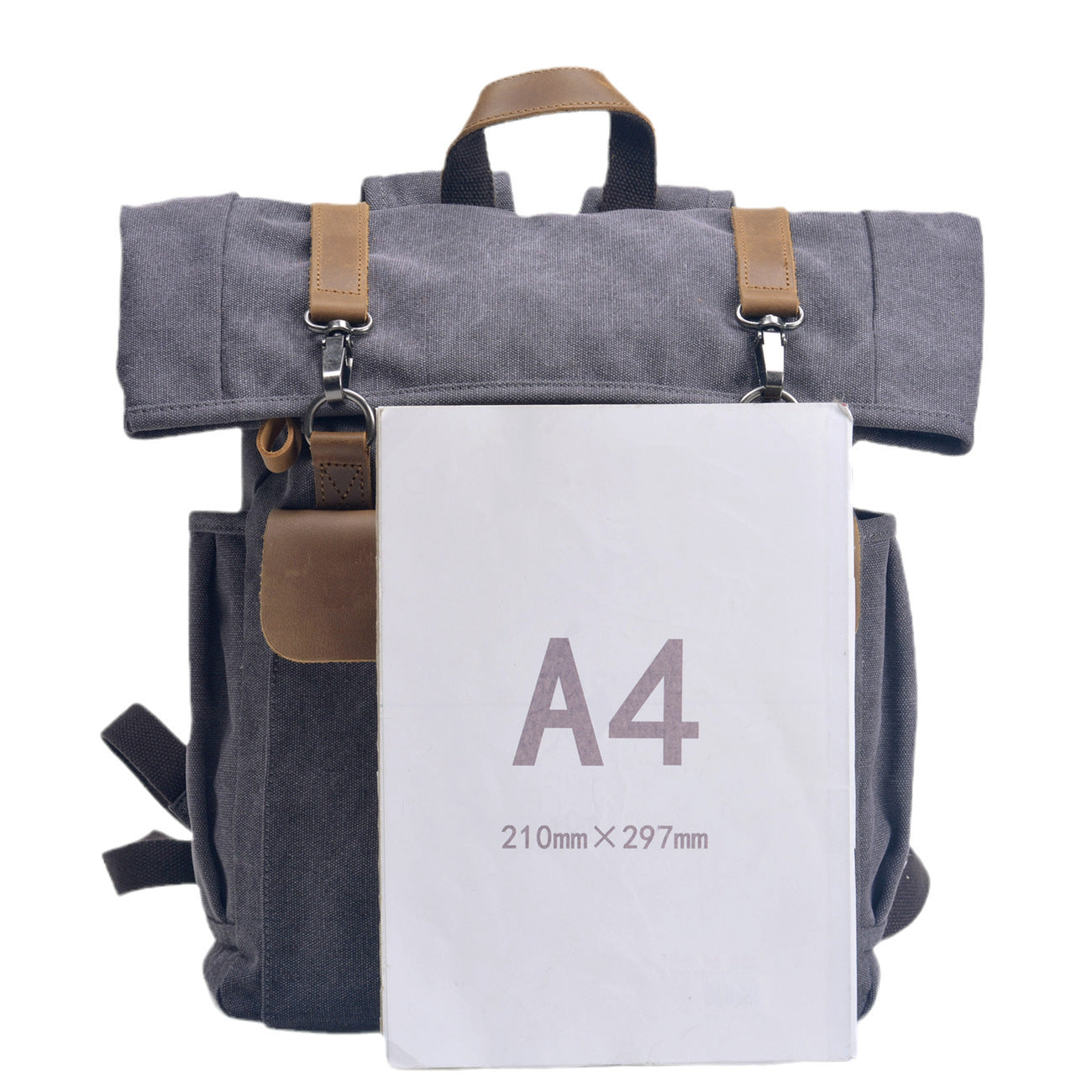 Men's Retro Canvas College Style With First Layer Cowhide Roll Backpacks