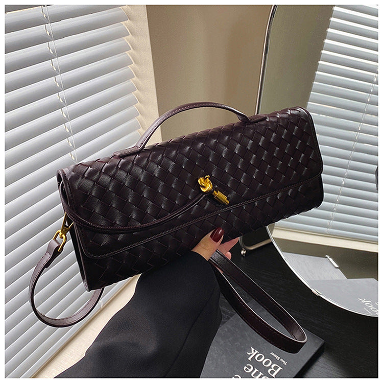 Hand-woven Soft Leather Dinner Baguette File Crossbody Bags