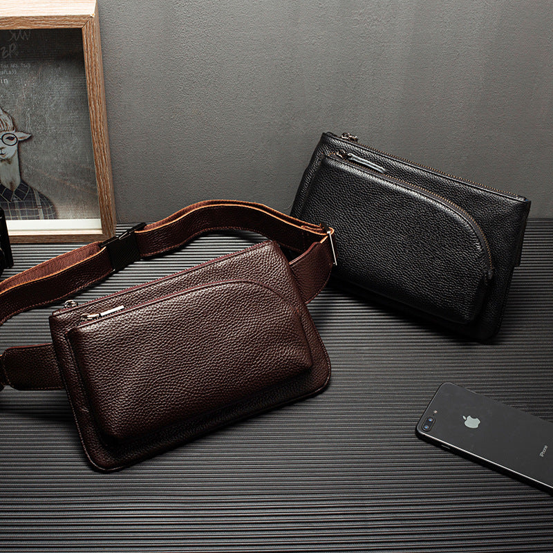 Men's First Layer Cowhide Soft Leather Simple Men's Chest Bags