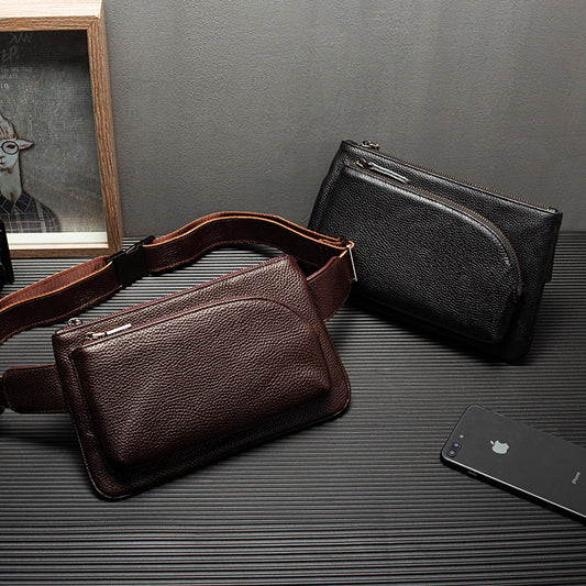 Men's First Layer Cowhide Soft Leather Simple Men's Chest Bags
