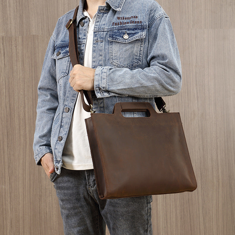 Men's Leather Scalper Crazy Horse Retro Simple Handbags