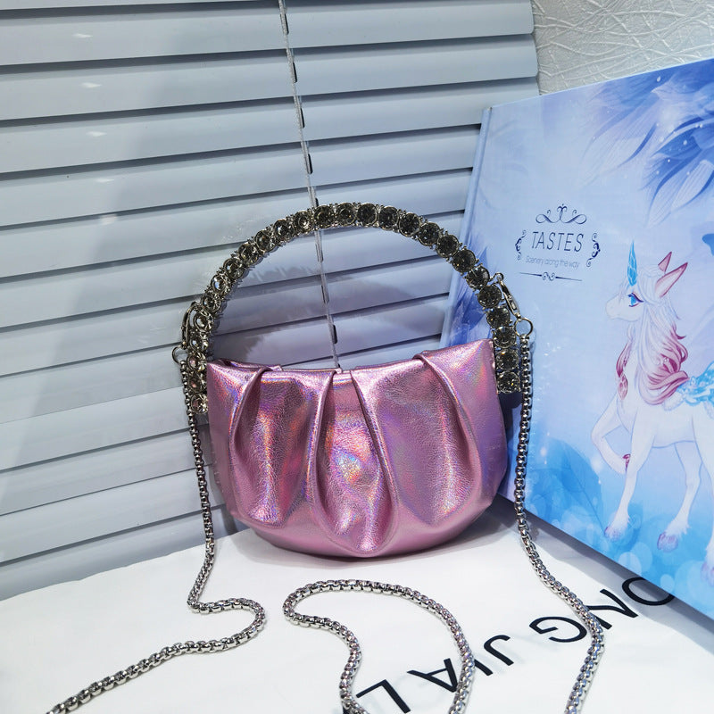 Round Diamond Pleated Dinner Niche Cloud Crossbody Bags