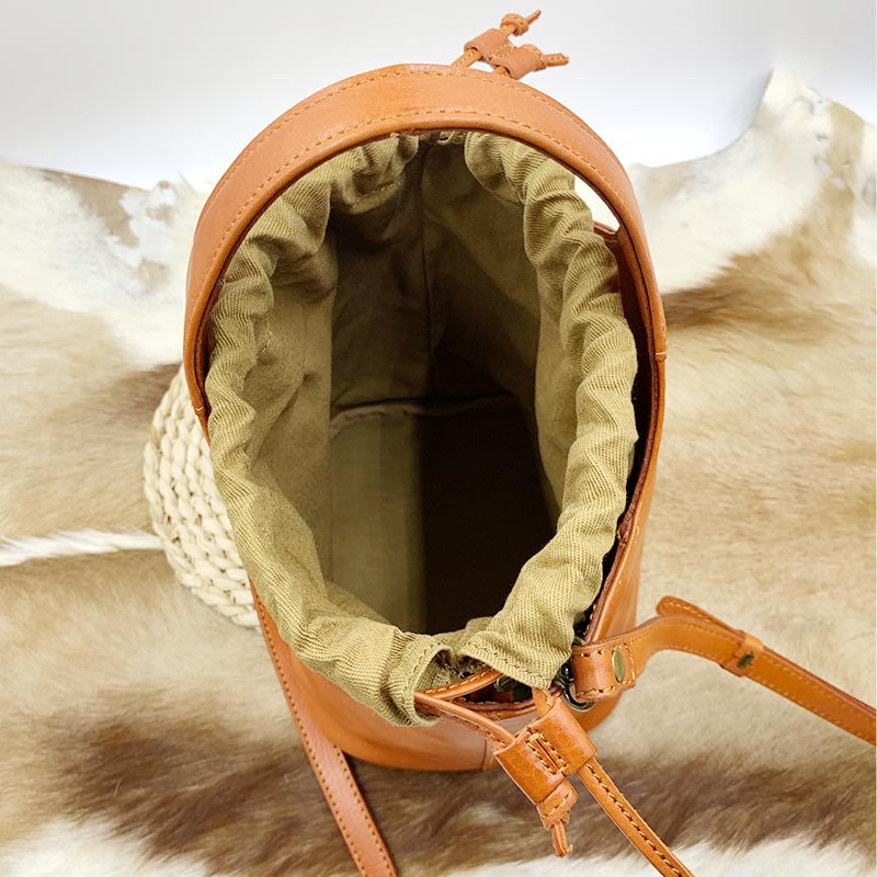 Women's Layer Cowhide Vintage Flower Basket Vegetable Handbags