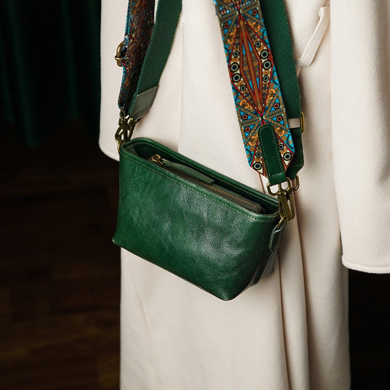 Women's Genuine Leather Top Layer Wide Strap Shoulder Bags