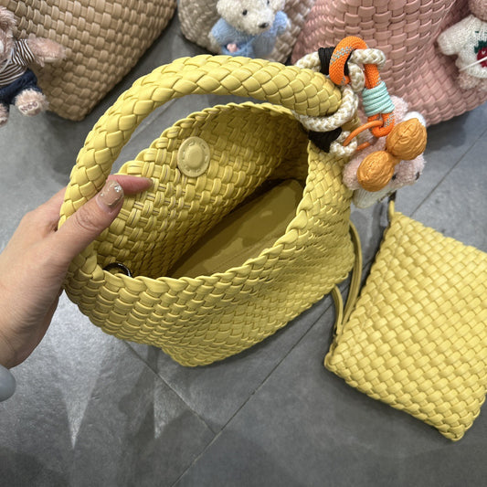 Women's Handmade Woven Vegetable Basket Cowhide Portable Shoulder Bags
