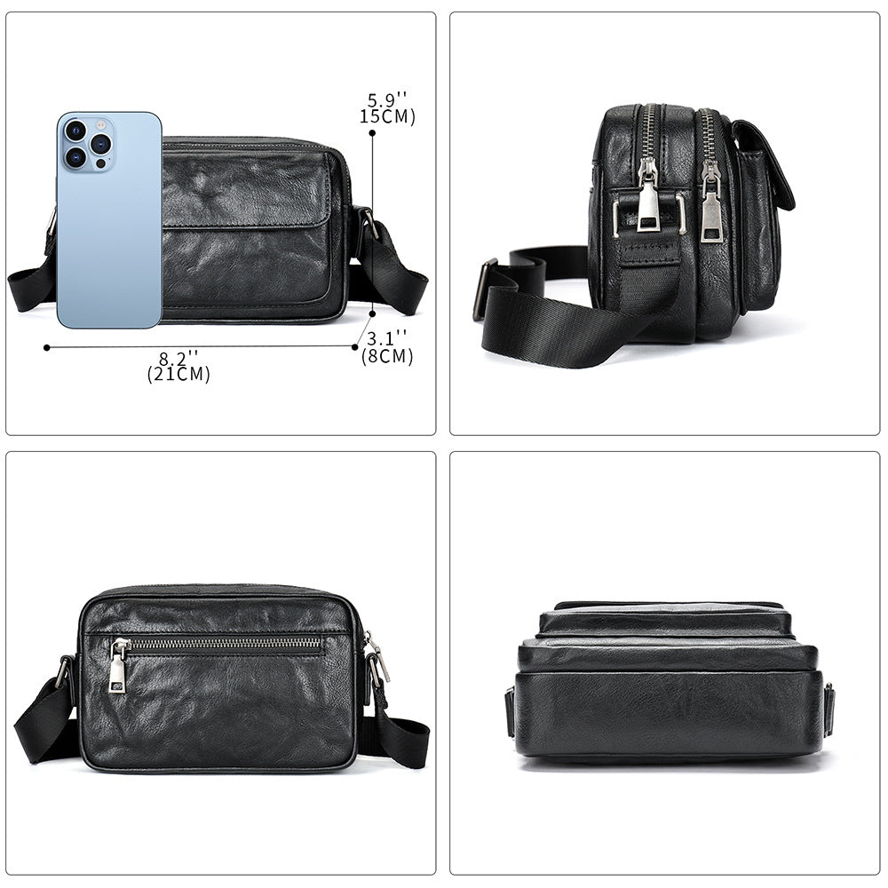 Men's Genuine Leather High-grade First Layer Cowhide Oblique Men's Messenger Bags