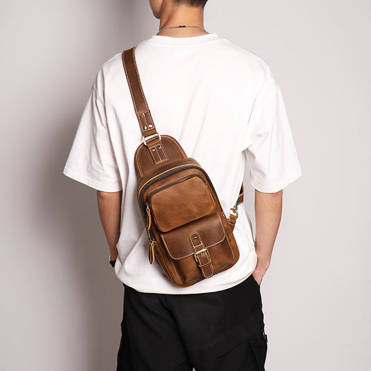 Men's Versatile Retro Crazy Horse Leather Men's Chest Bags