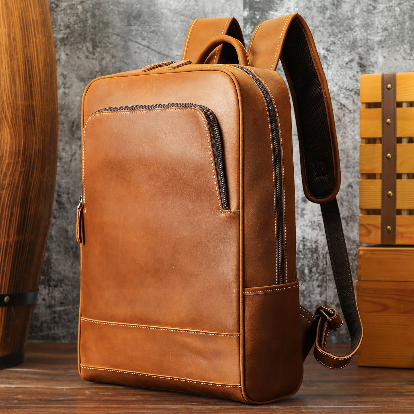 Men's Crazy Horse Leather Cowhide Simple Fashion Backpacks