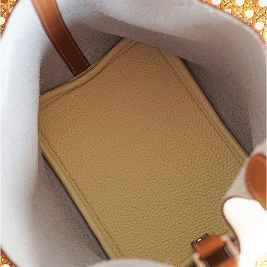 Women's Basket Layer Cowhide Leather Lychee Pattern Handbags