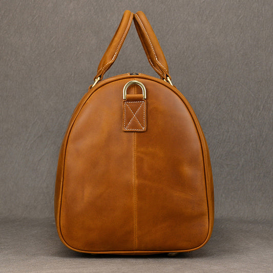 Men's Traveling Crazy Horse Leather With Shoe Position Travel Bags