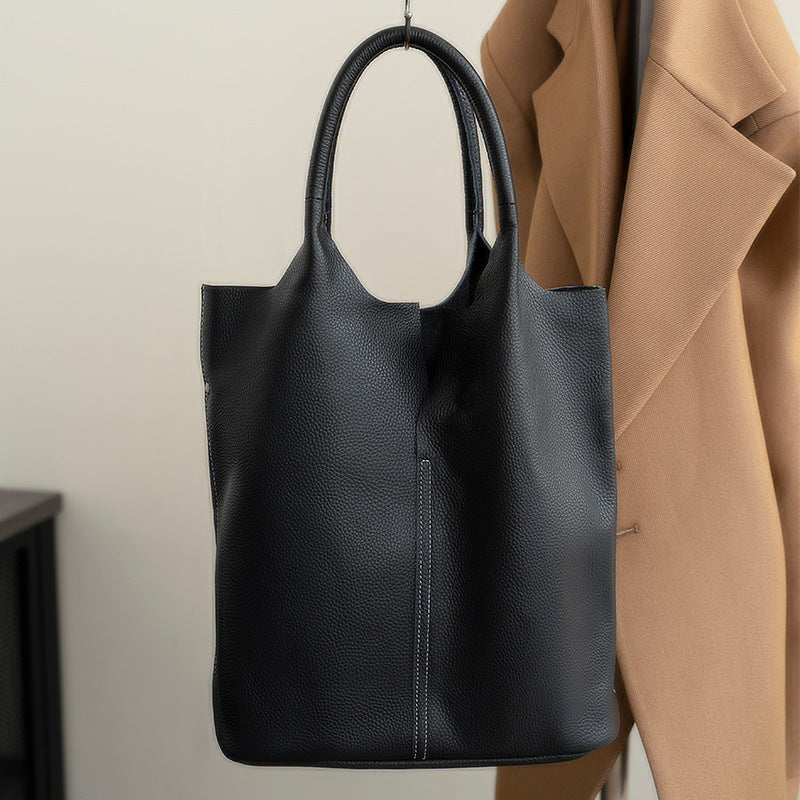 Women's Genuine Leather High-grade Minority Simple Lychee Handbags