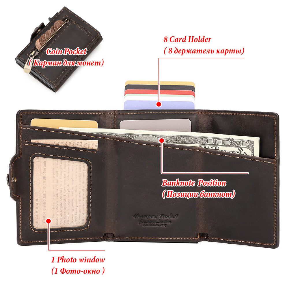 Layer Cowhide Automatic Delivery Metal Cartridge Card Holder