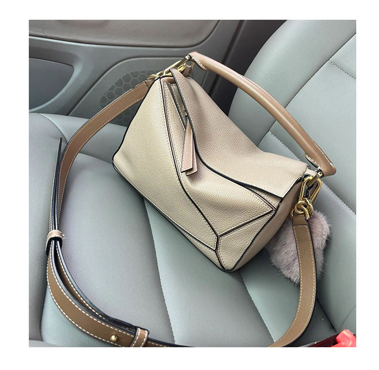 Women's Stitching Geometric Mini Genuine Leather Soft Bags