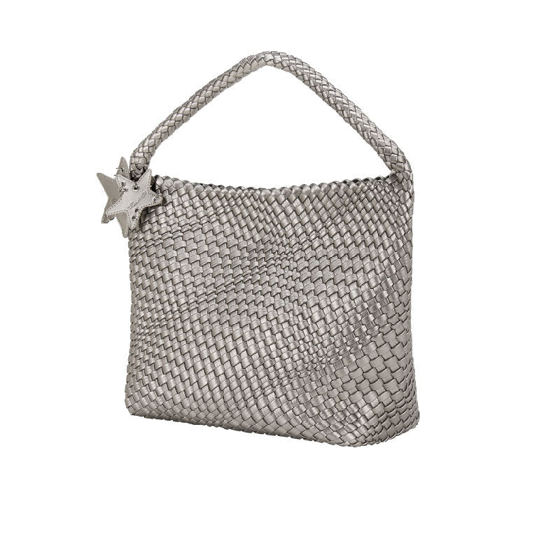 Women's Champagne Cowhide Woven Large Capacity Commuter Tote Bags