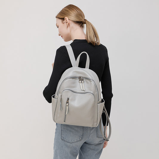 Women's Soft Leather Fashionable Minimalist Preppy Style Backpacks