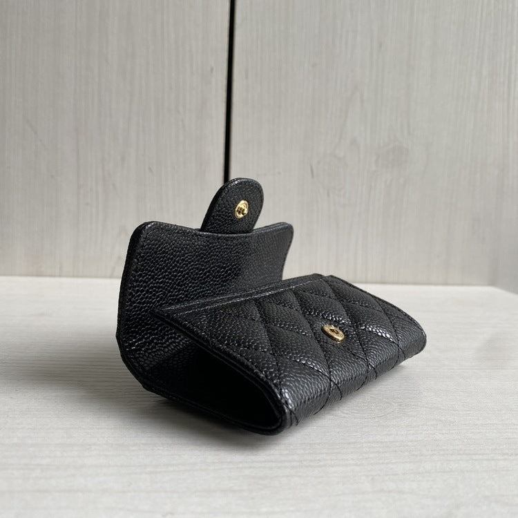 Women's Classic Style Rhombic Caviar Pattern Cattlehide Genuine Card Holder