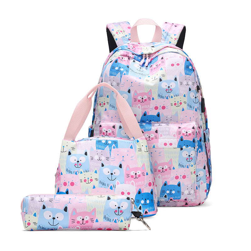 Women's Printed Korean Three-piece Female Computer Backpacks