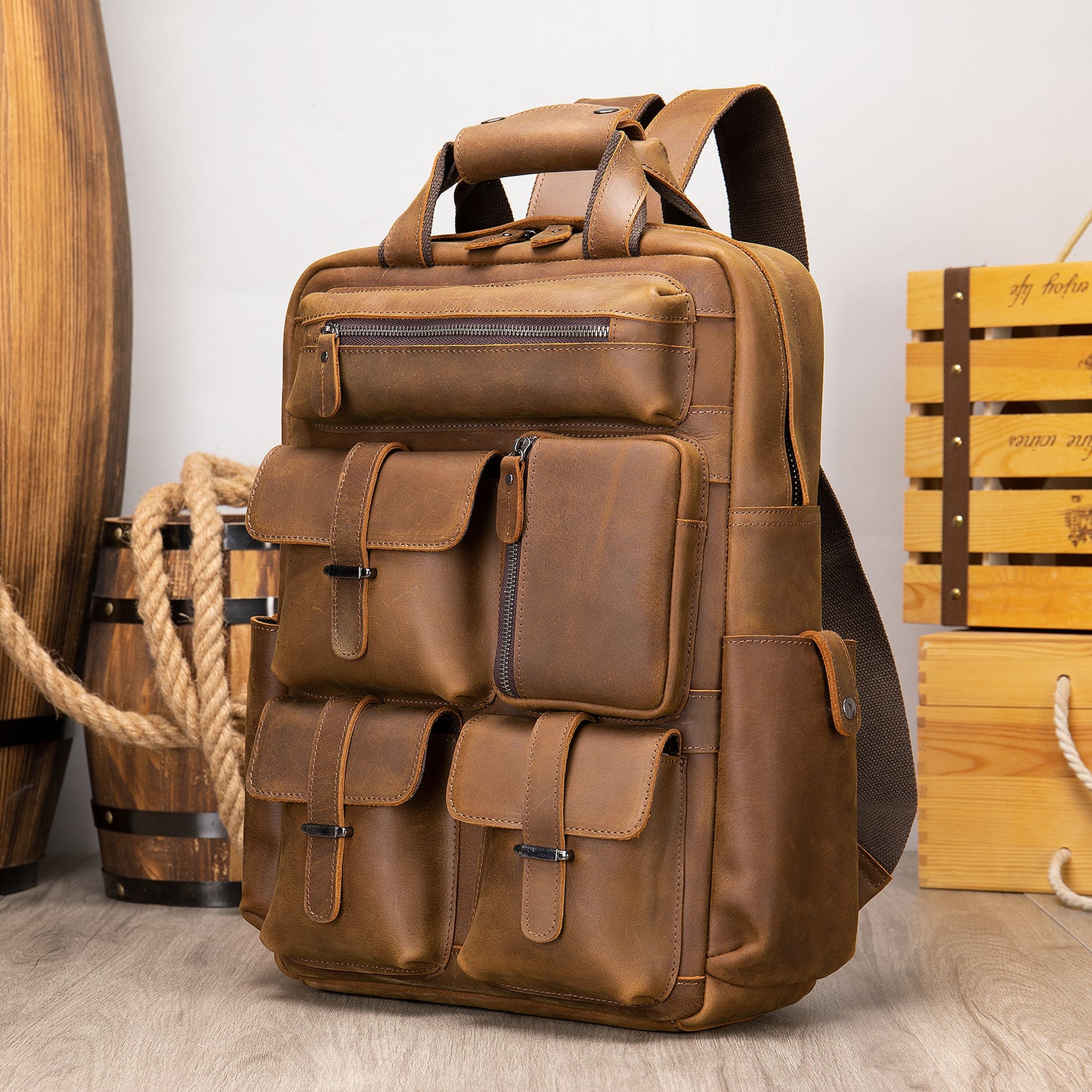 Men's Retro Crazy Horse Large Capacity Inch Backpacks