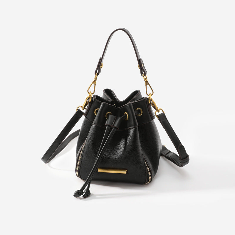 Women's Leather Drawstring Contrast Color Trendy Fashion Shoulder Bags