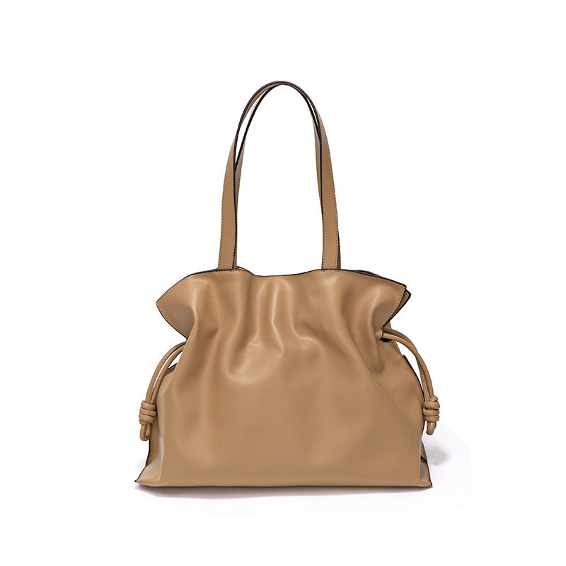 Women's Totes Commuter High-grade Cowhide Pleated Drawstring Tote Bags