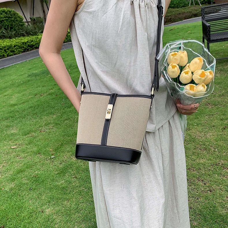 Women's Cowhide Canvas Stitching Summer Underarm Korean Crossbody Bags