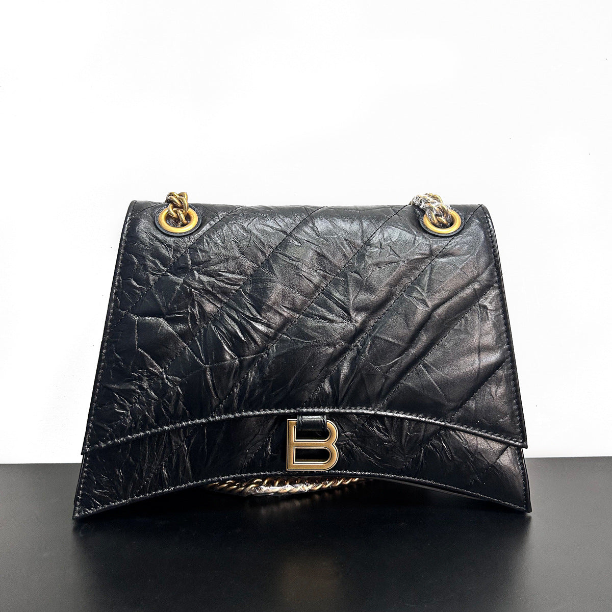Layer Cowhide Hourglass Pleated Rhombus Chain Single Shoulder Bags