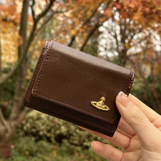 Tri Fold Cowhide Solid Color Long Card Holder