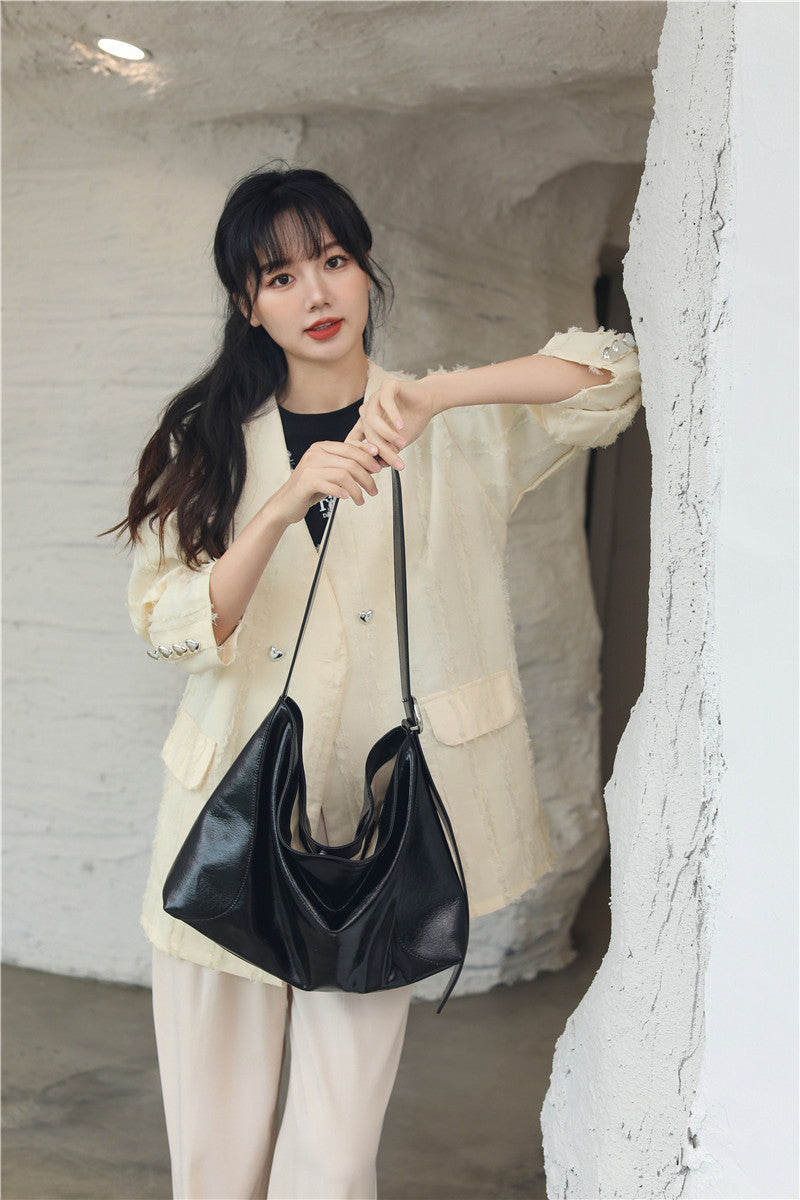 Women's Light Luxury Cowhide Versatile Large Capacity Retro Shoulder Bags