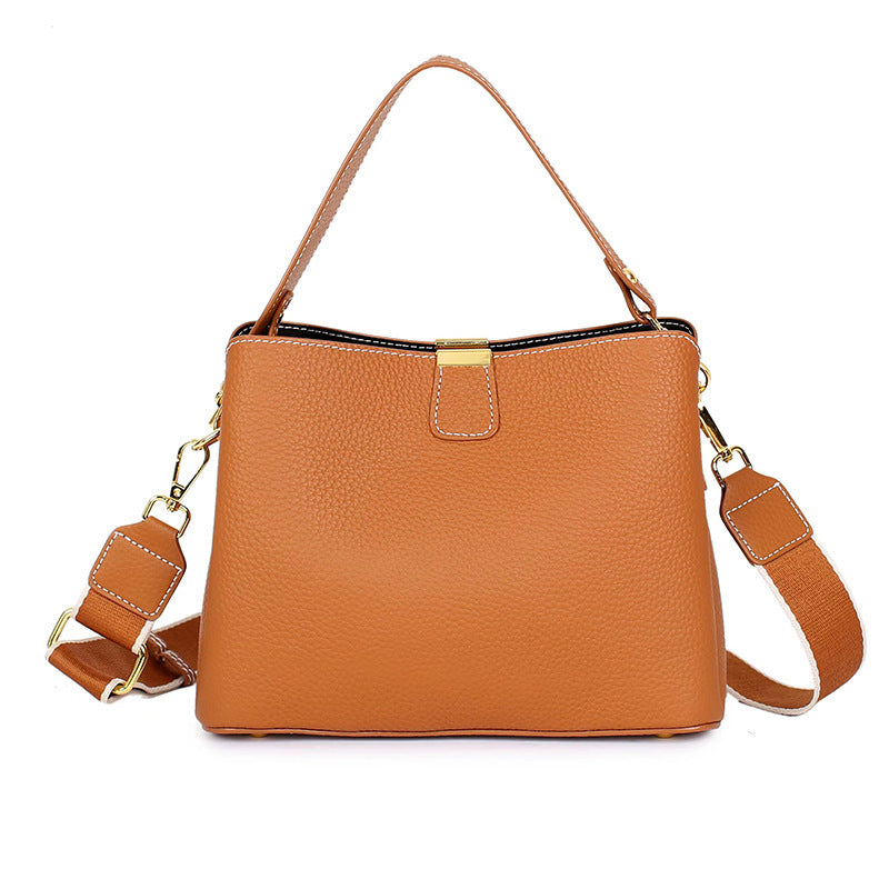 Women's Summer Portable Western Style Fashion Simple Genuine Leather First Bucket Bags