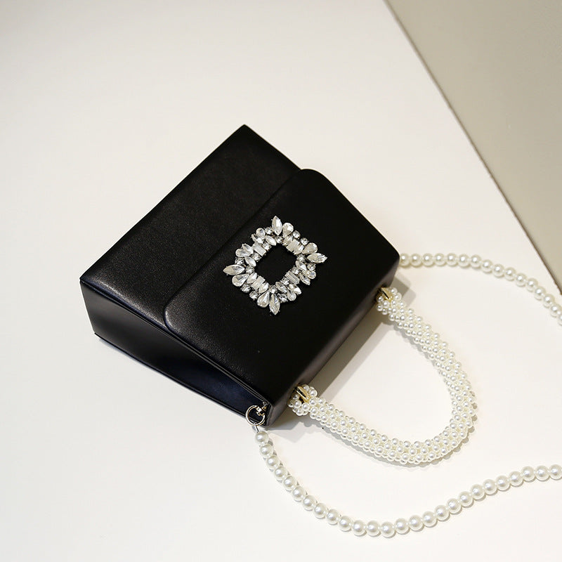 Niche Pearl Hand Rhinestone Chain Show Small Square Bags