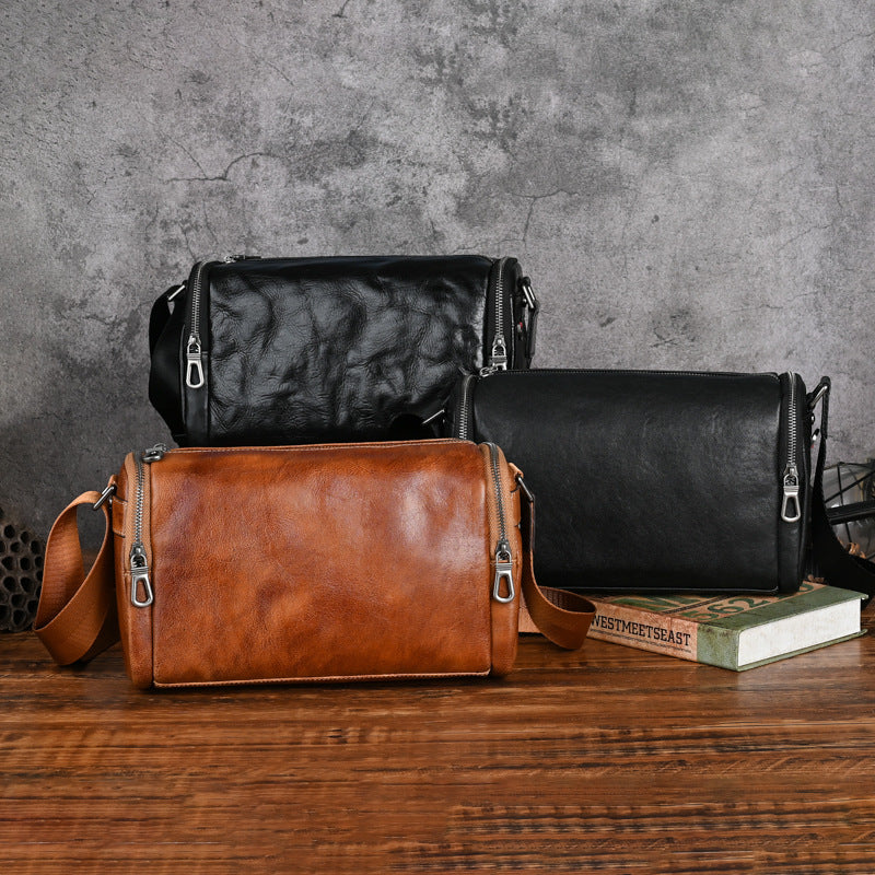Men's Retro Fashion First Layer Cowhide Leather Men's Shoulder Bags