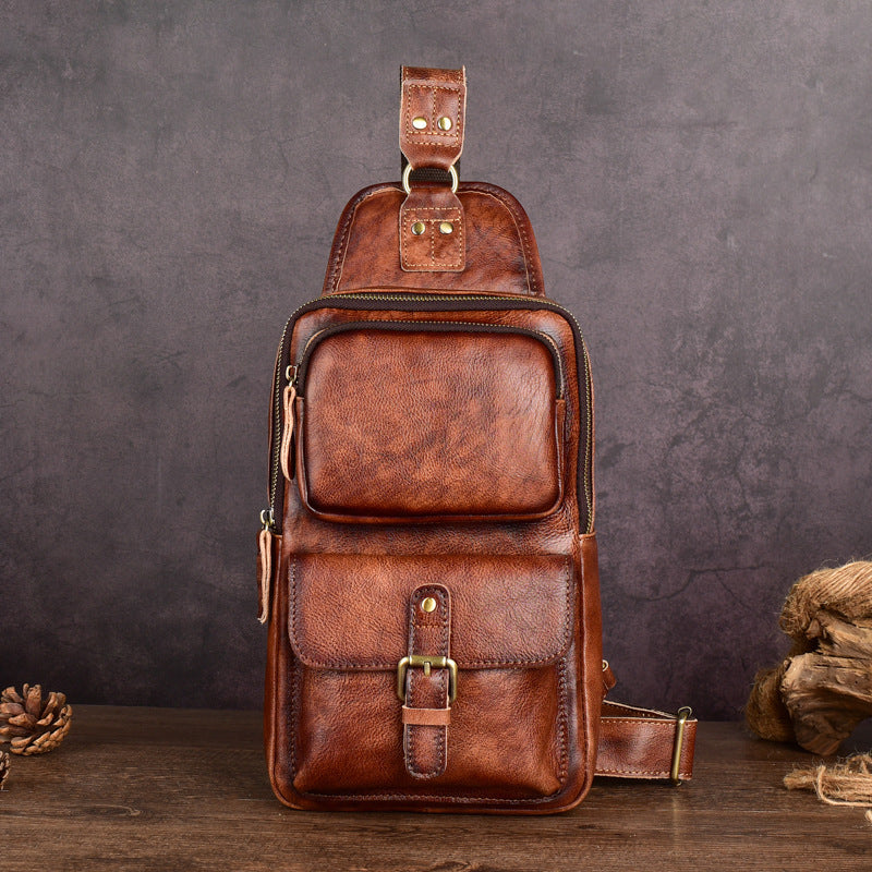 Men's Vegetable Tanned Leather Handmade Pannier Korean Bags