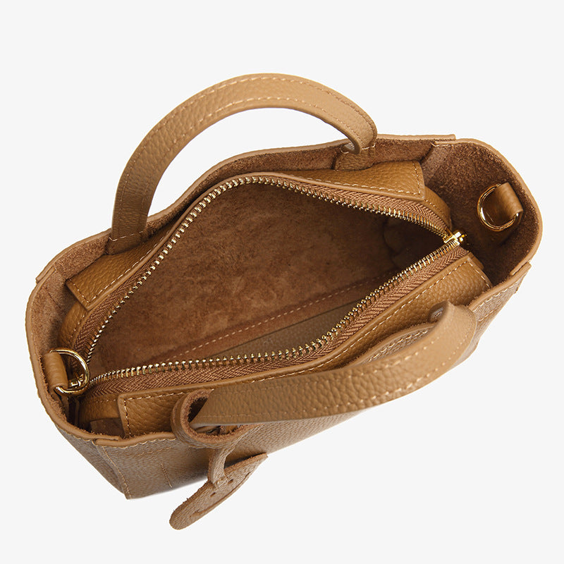 Women's First Layer Cowhide Simple Leather Lychee Pattern Shoulder Bags