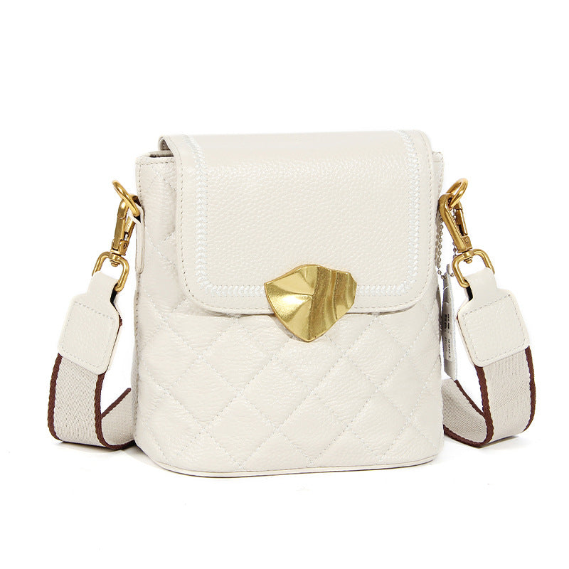 Women's Leather Minority Rhombus Wide Strap Large Shoulder Bags