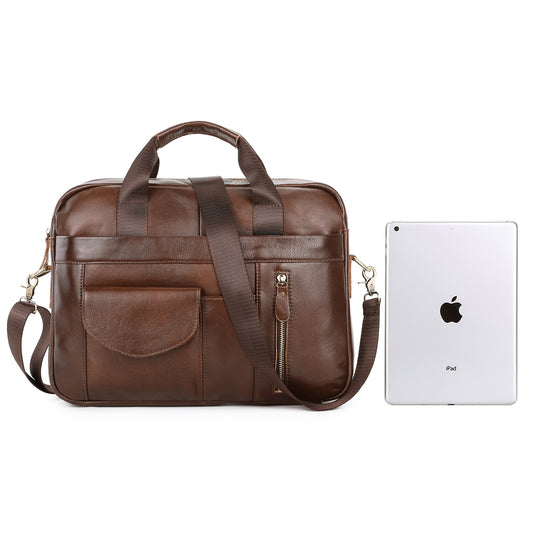 Men's First Layer Cowhide Leather Business Large Men's Shoulder Bags